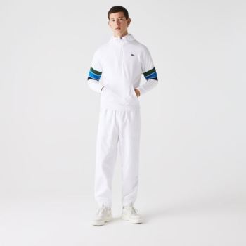 Lacoste SPORT Hooded Colorblock Fleece Sweatshirt - Mikiny Pánské Bílé / Zelene / Blankyt / Tmavě Bl